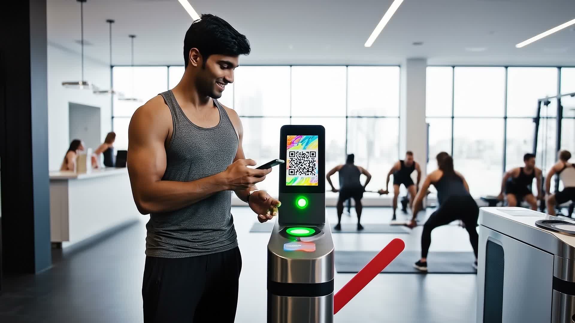 Un socio mostra il QR d'ingresso al lettore in reception