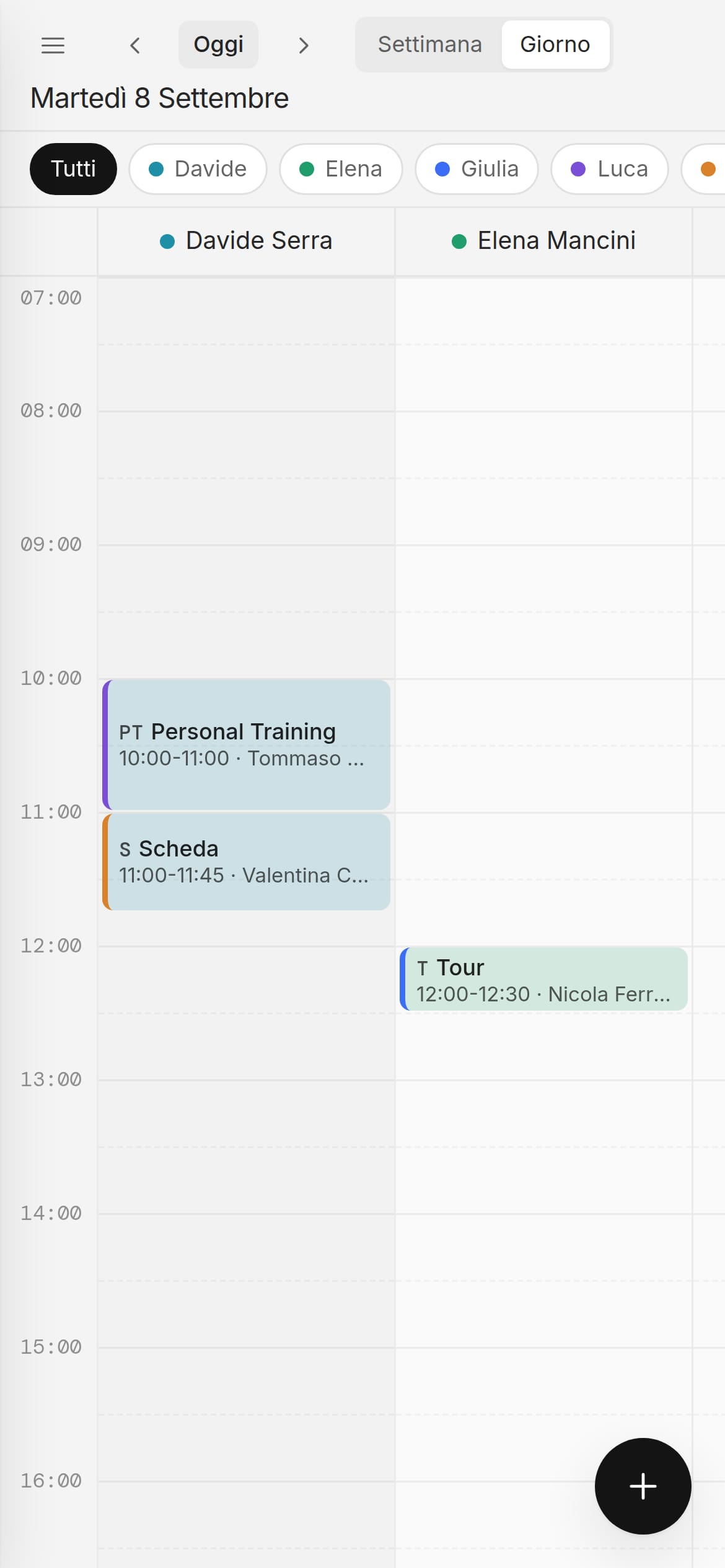 L'agenda di Habit sul telefono, con la vista giorno e gli impegni colorati
